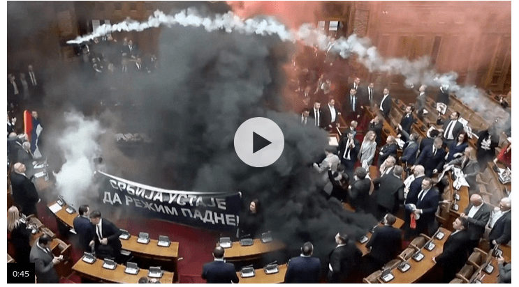 Serbia’s opposition under fire for smoke and flare protest in&nbsp;parliament