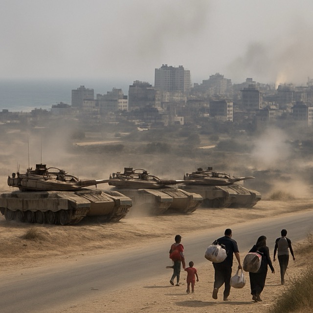 Tanks Encircle Gaza City as Evacuations Surge