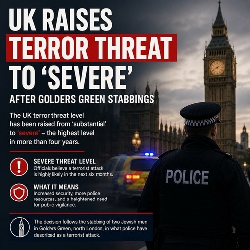 Britain Raises Terror Threat to “Severe” After Golders Green Stabbings
