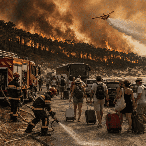 Holiday Evacuations as Wildfires Sweep Through France and Spain