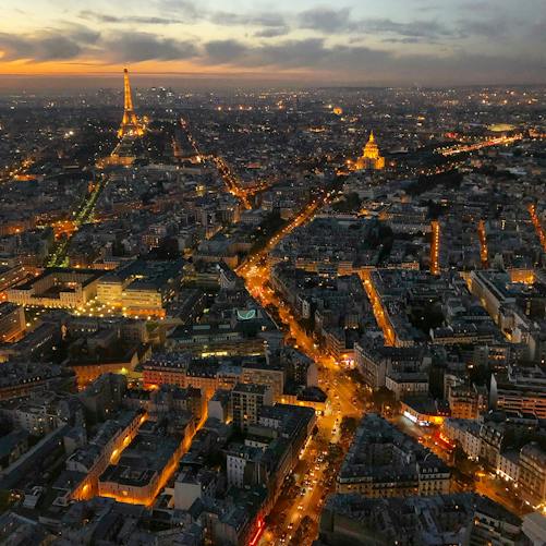 Paris skyline viewed from above, illustrating France's fiscal and sovereign-bond market stress; not a trading floor or a specific market event.