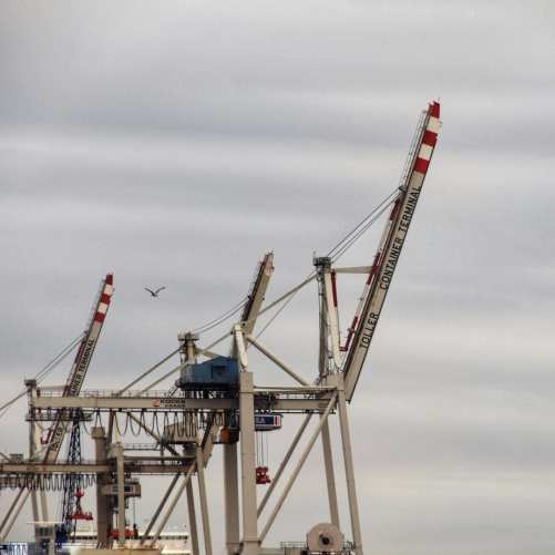 Container cranes and cargo infrastructure illustrating Vietnam's export-led manufacturing economy; the photograph does not depict a specific Vietnamese port or the October 3 GDP release.
